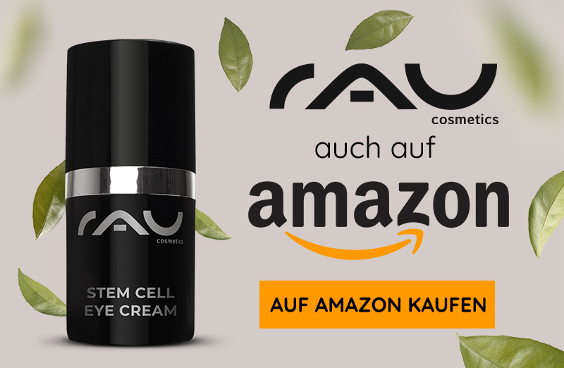 Verpackung der RAU Stem Cell Eye Cream mit Amazon-Logo und grünen Blättern, erhältlich bei Amazon in Deutschland.