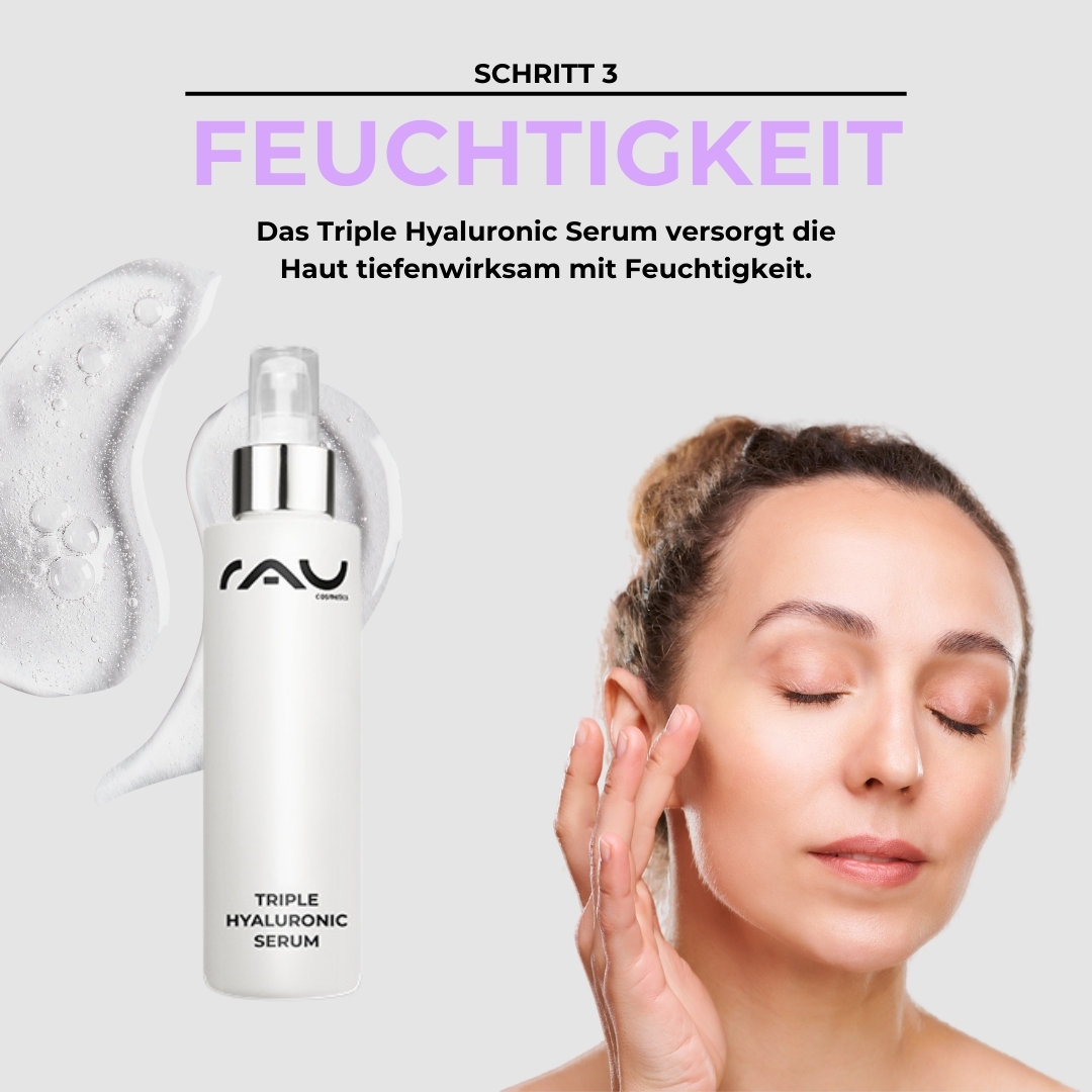 Profi Pflegeroutine für trockene Haut RAU Cosmetics Profi-Pflegeroutine für trockene Haut – Schritt 3: Feuchtigkeits-Booster mit intensivem Feuchtigkeitseffekt für trockene Haut.