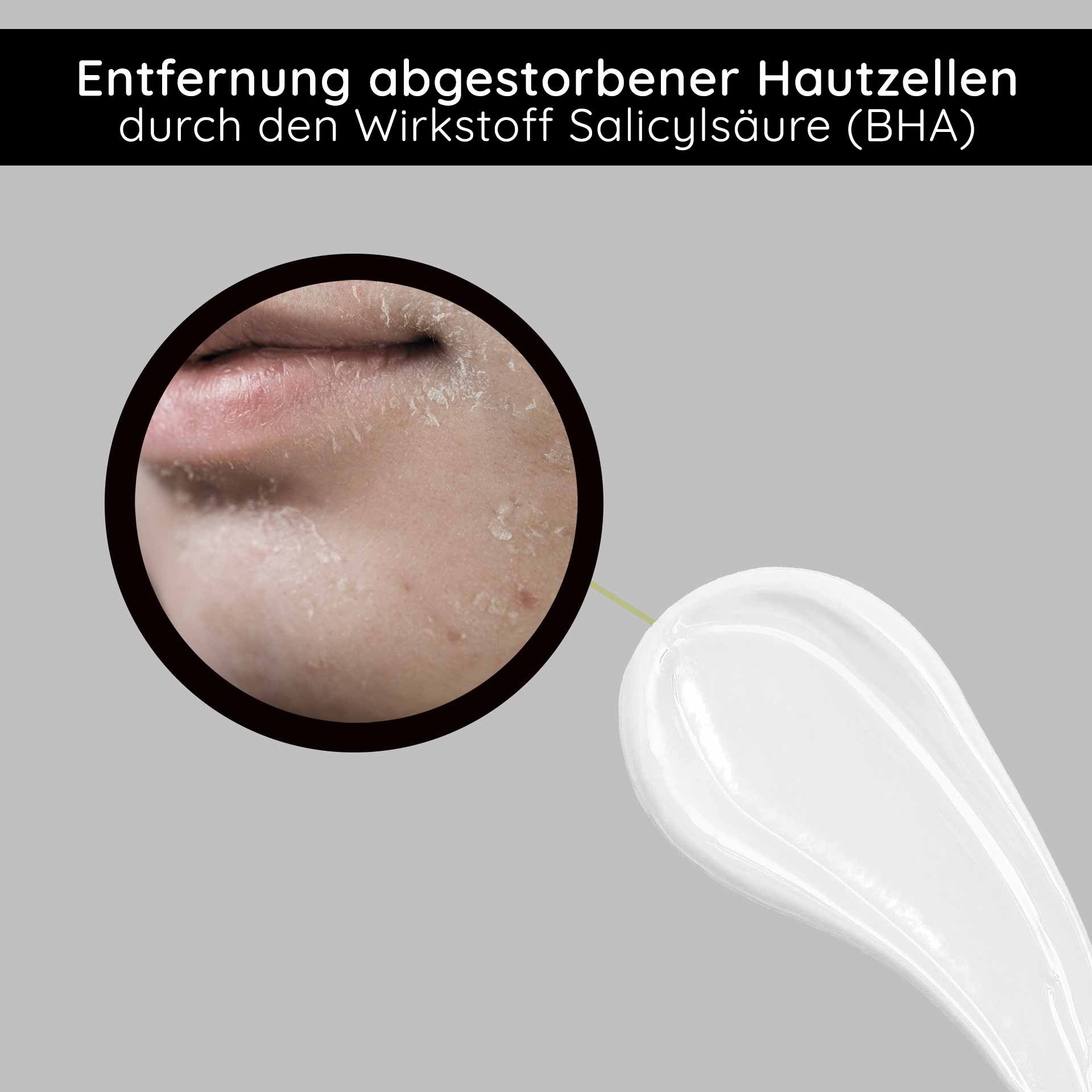 Fruit Acid & BHA Cream 50 ml - BHA Fruchtsäurecreme Entfernung abgestorbener Hautzellen durch Salicylsäure (BHA) mit Texturansicht der Fruchtsäurecreme von RAU Cosmetics.