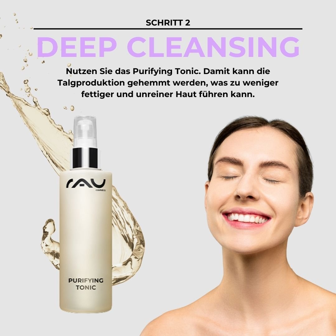 RAU Cosmetics Pflegeset unreine, fettige Haut – Basis Routine mit Reinigungsgel, Spezial Tonic und Anti-Unreinheiten-Creme zur Regulierung von Talgproduktion und Porenverfeinerung