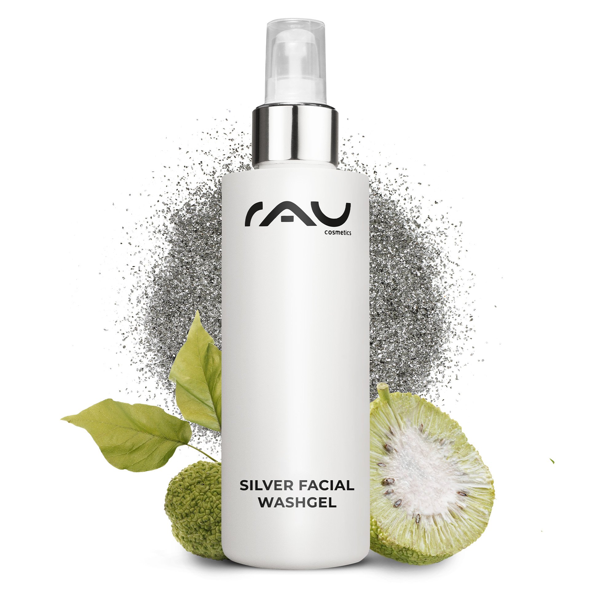 Weiße Tube mit silberner Schrift: Silver Facial Washgel 200ml, Pumpspender